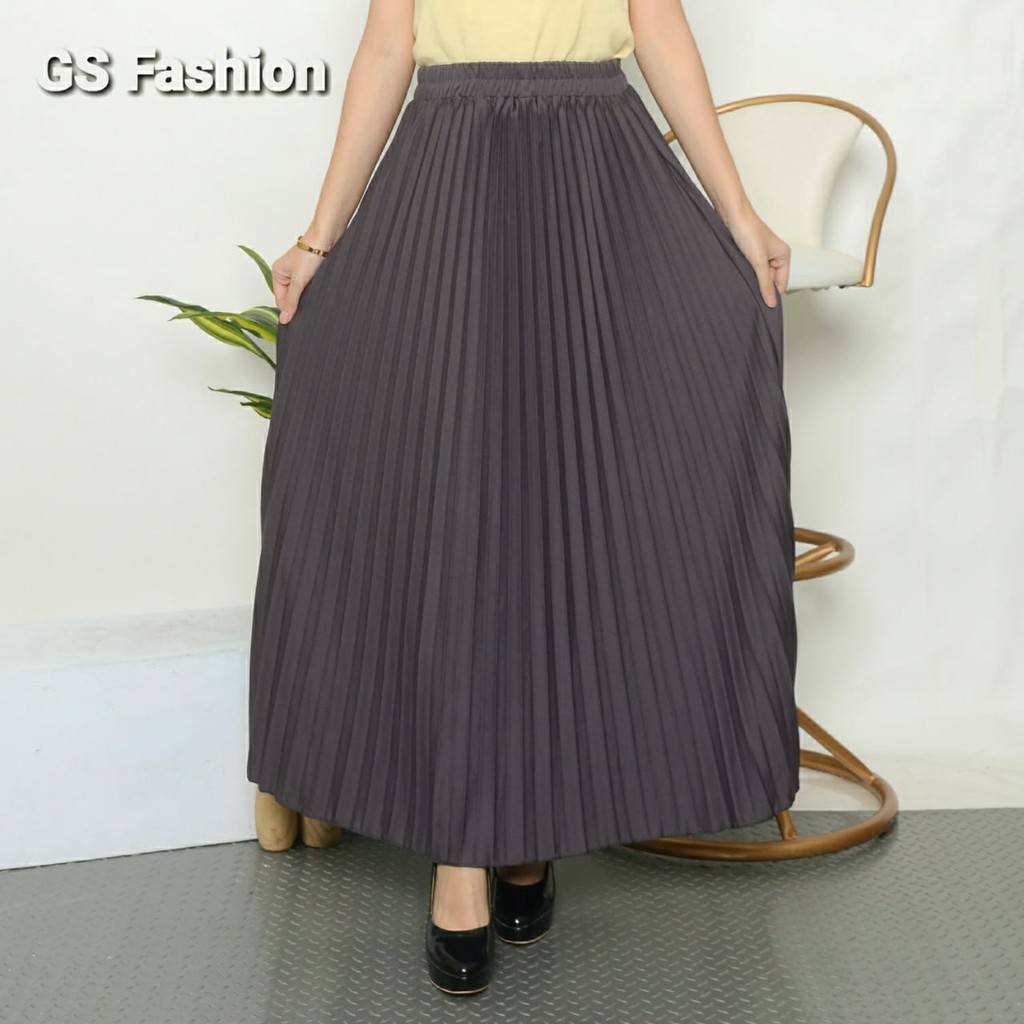 GS-ROK PLISKET PREMIUM /ROK PANJANG MUSLIM/ ROK MAYUNG BAHAN HYGET PREMIUM GRADE A-GREY ONIX