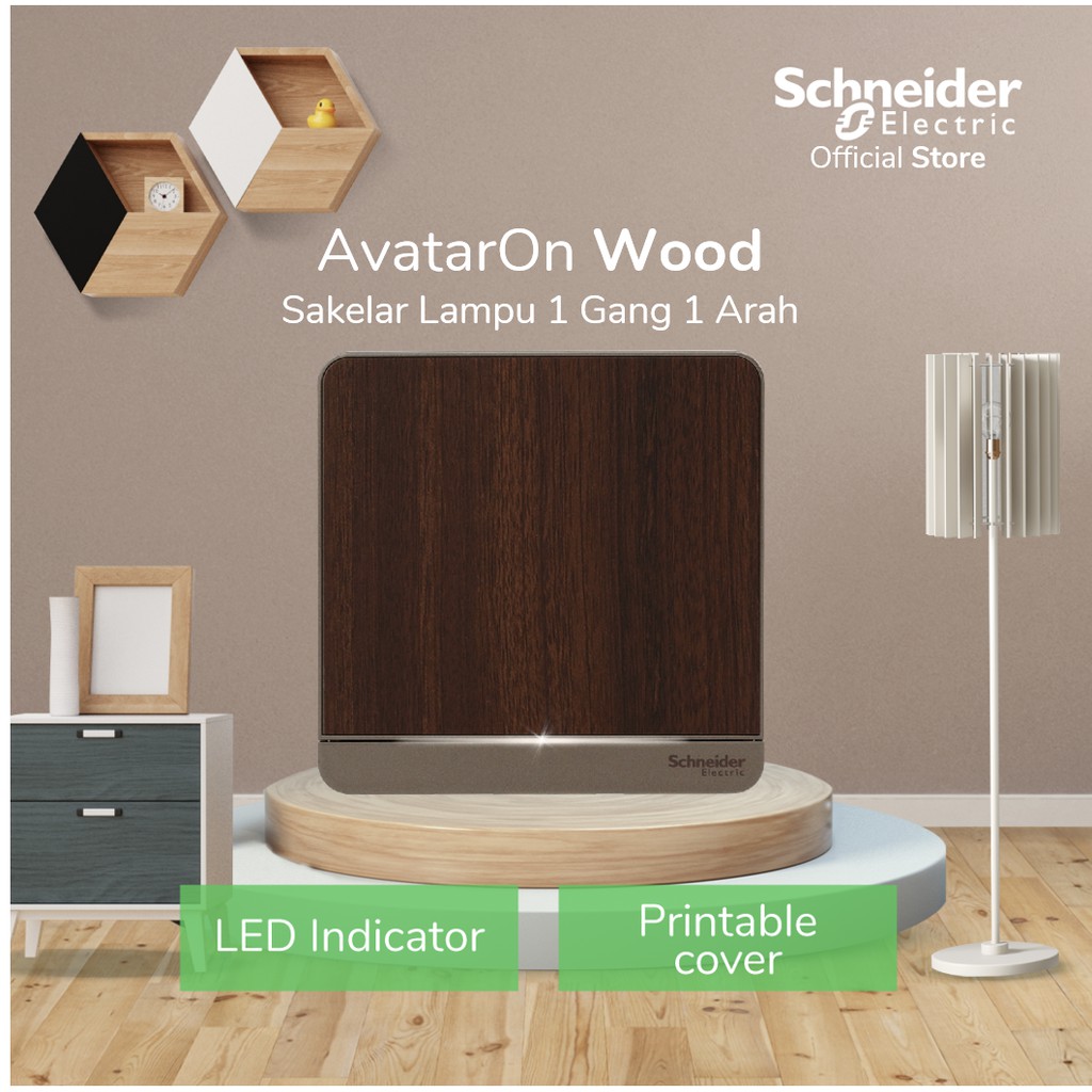 Schneider Electric AvatarOn Saklar Lampu Wood  1 Gang 1 Arah - E8331L1LED_WD_G3