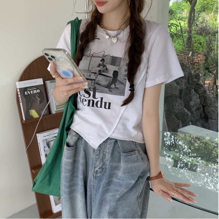 Crew Neck Printed Irregular Crop Top 2210 (M/L/XL)