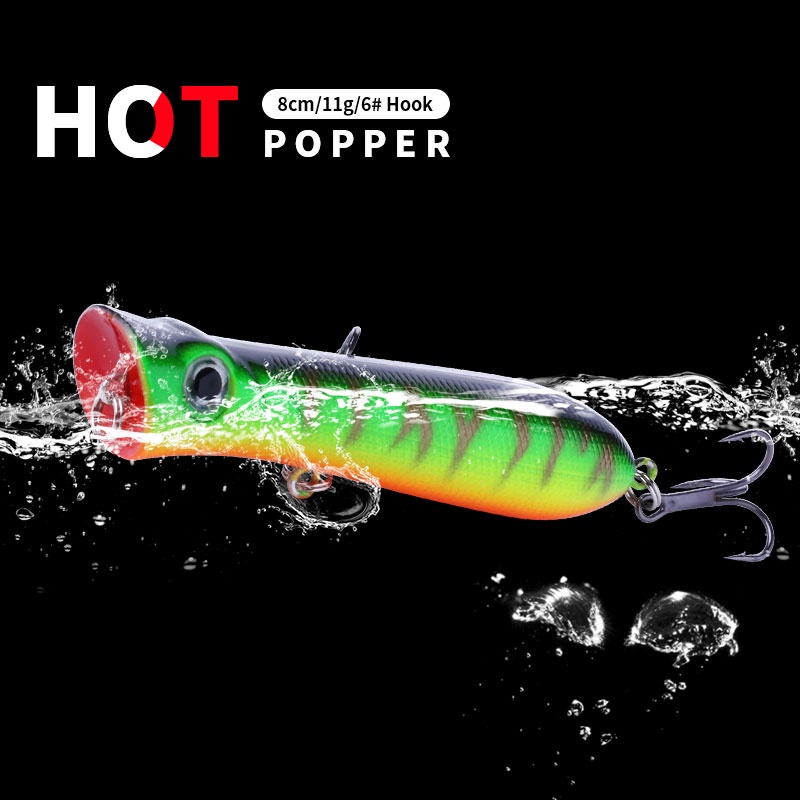 HENGJIA 10pcs 8cm/11g Popper Minnow umpan pancing fishing lure ikan wobbler swimbait bass Tackle