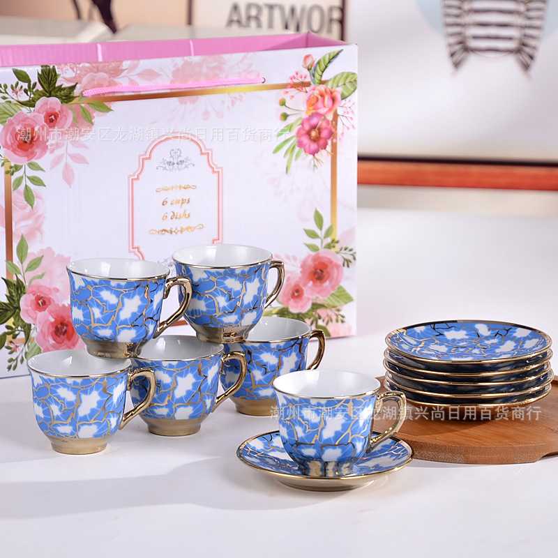 Gelas Cangkir Piring Mug Keramik Teh Kopi Set 6 in 1 Eouropean Style Tempat Wadah Minum Souvenir Uni