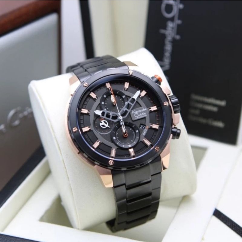 jam tangan pria alexander cristie ac6530 original black rosegold