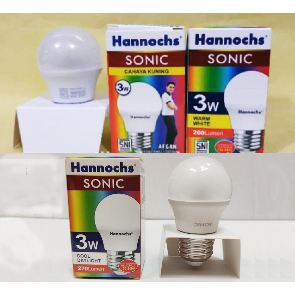 Hannoch Bohlam Lampu LED Sonic 3W Warm White (Kuning)/Cool Day Light (Putih) Awet Terang SNI Garansi