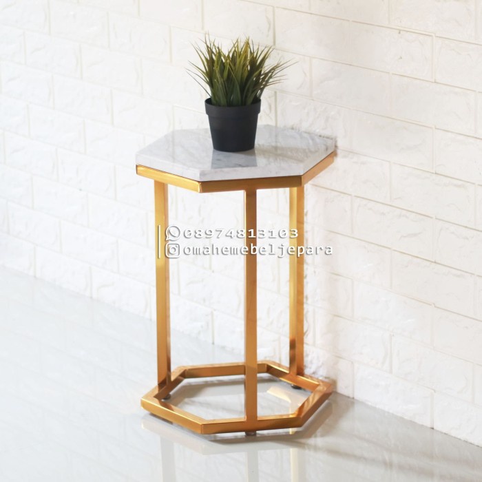 Meja marmer samping sofa - Meja besi stainless steel dan marmer