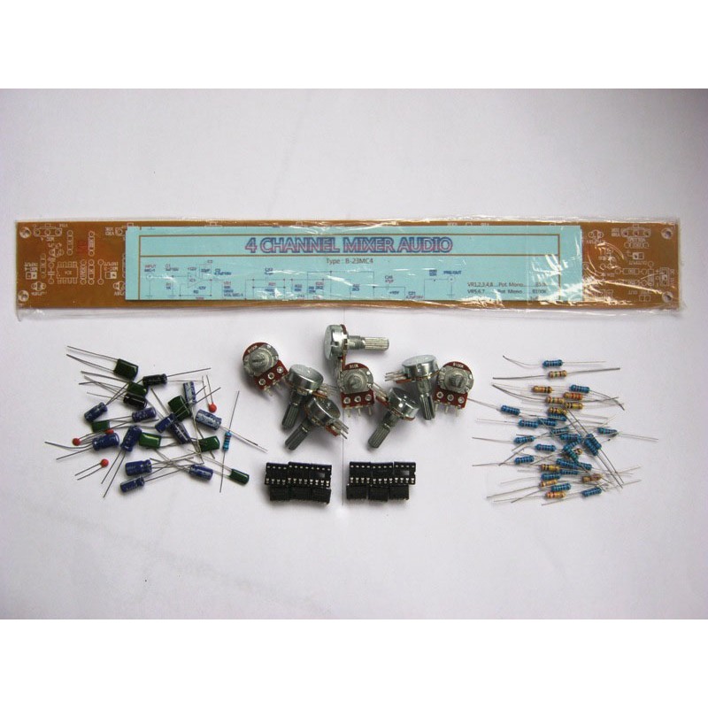 DIY PCB dan Komponen 4 Channel Mixer Audio B-23MC4 BELT