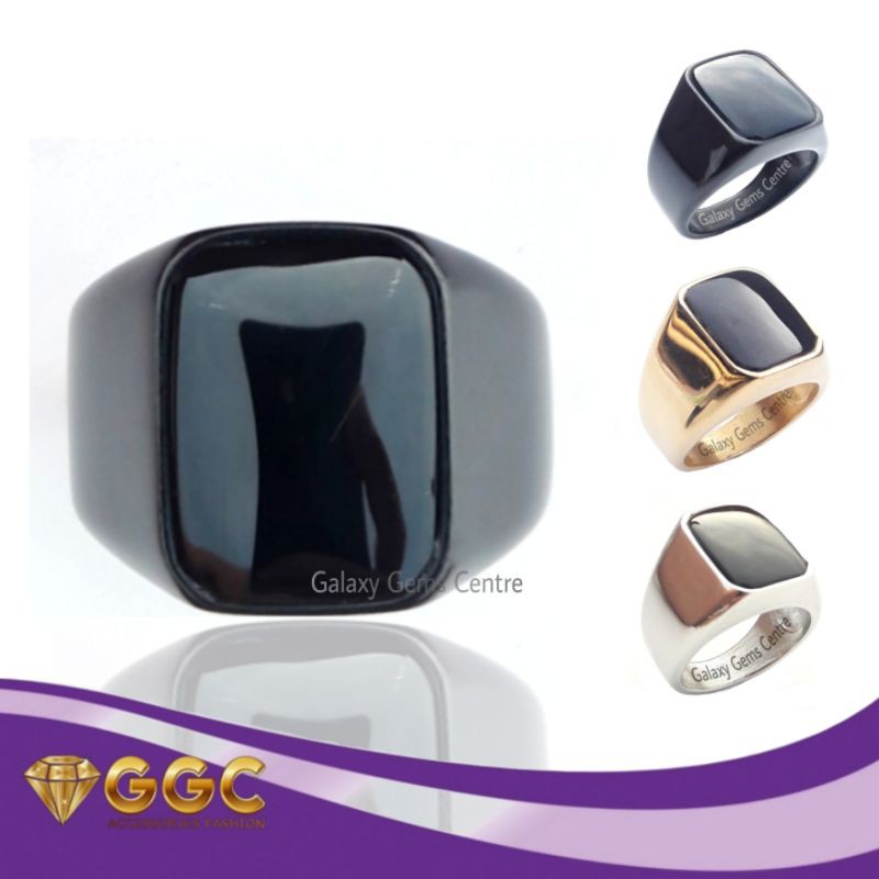 Cincin Pria Black Onyx Kotak Keren