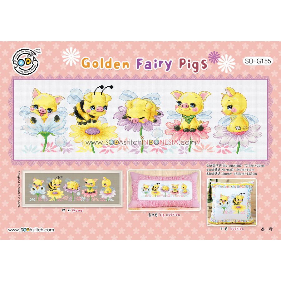 Paket DIY Craft Sulam Kristik Strimin Cross Stitch Sodastitch SO-G155 - Golden Fairy Pigs Babi Emas