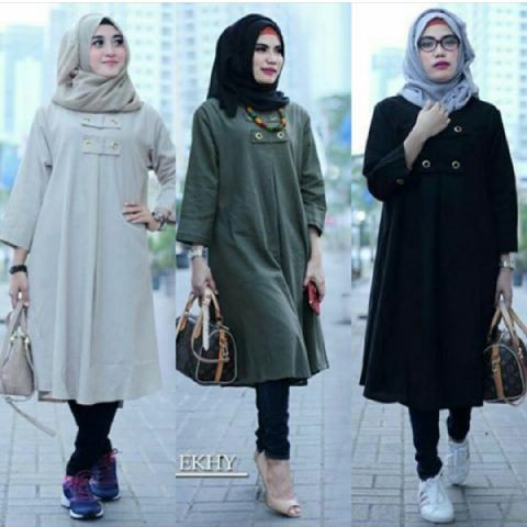 SALMA  TUNIK MUSLIM POLOS KANCING TALI KERUT MURAH OSCAR JUMBO BIGSIZE LINEN JERSEY BALOTELI RAMI