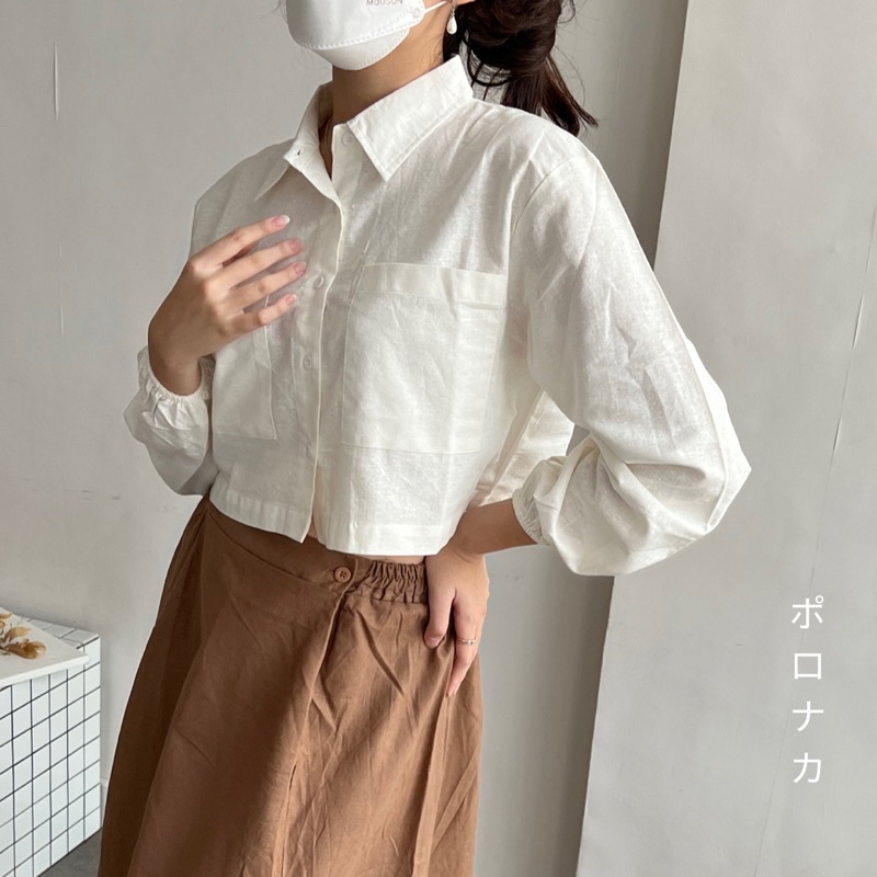 PORONAKA - YUKA Linen Blouse Pocket Kemeja Longsleeve