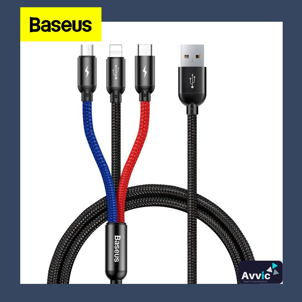 BASEUS KABEL DATA PRIMARY COLORS 3IN1 MICRO+LIGHTNING+TYPE-C 3.5A 1.2M