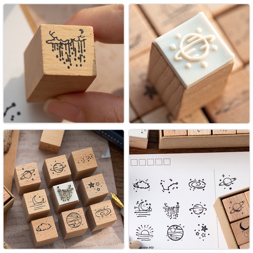 

16Pcs Cap Stampel Huruf Kayu / Stempel Mini Unik / The Moon And Sixpence / Stempel Lucu