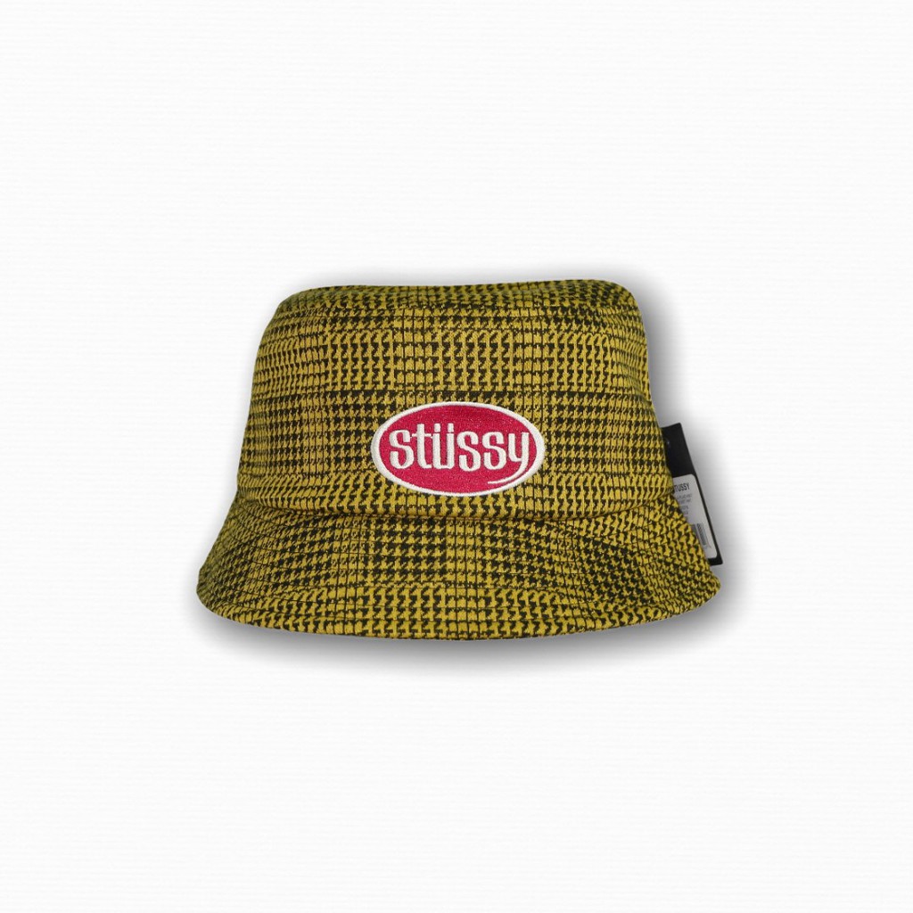 Stussy Lola Plaid Knit Bucket Hat Gold