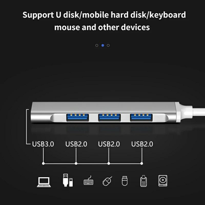 USB TYPE C HUB Adapter Highspeed 4 Port Aluminium  OTG Cable Multi Port 4 in 1 to USB 3.0 For Macbook Air Pro Retina 2020 2021 M1 M2