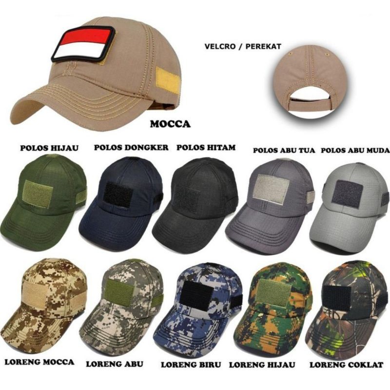 TOPI TACTICAL// TOPI PEREKAT//BANYAK FARIAN WARNA//POLOS