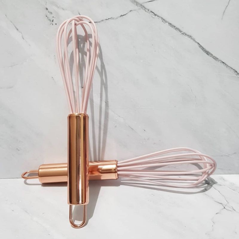 whisk silicone rose gold 19 cm kecil dan kokoh egg beater baloon manual silicon silikon