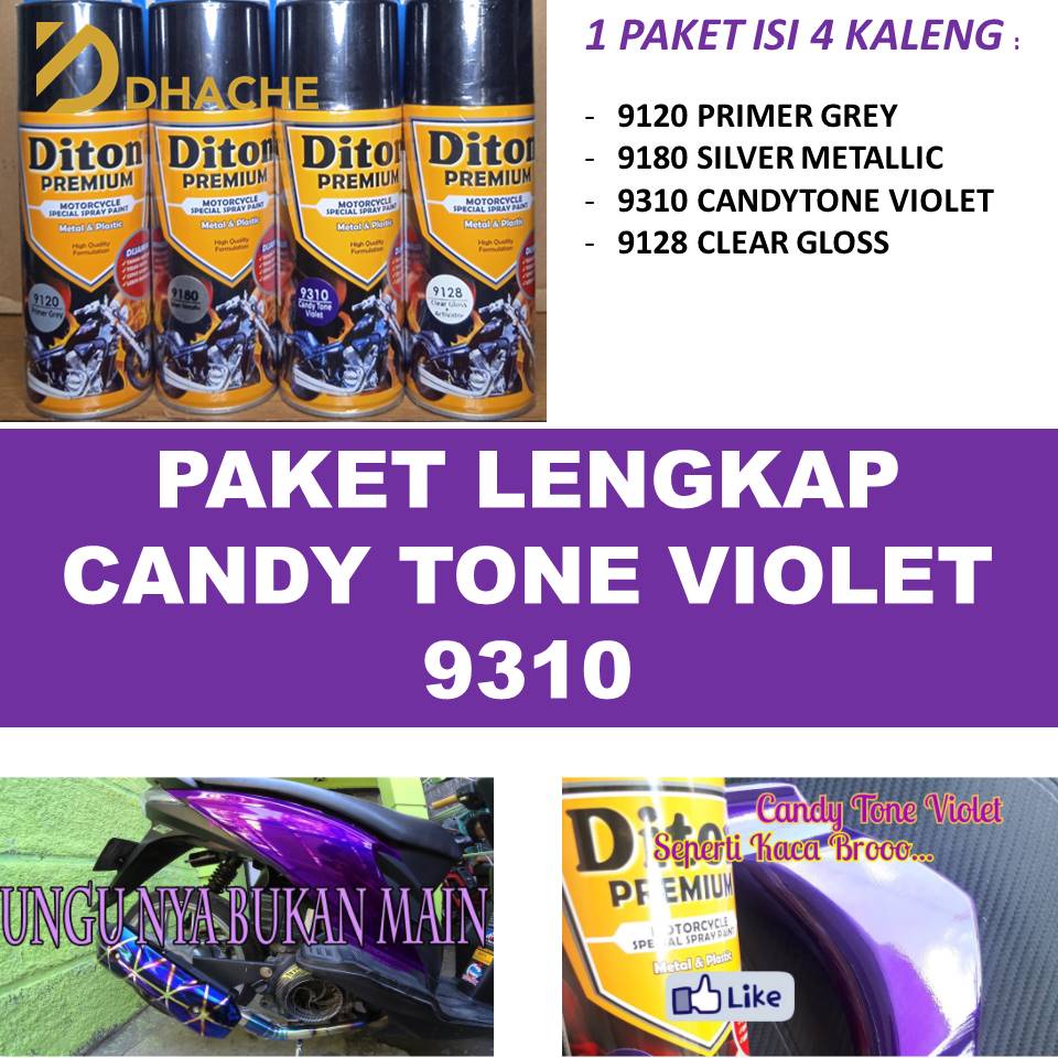 PAKET LENGKAP Cat Pilox Diton Premium Candy Tone Violet 9310 400ml Warna Cendi Kendy Violet Ungu Pylox 400ml