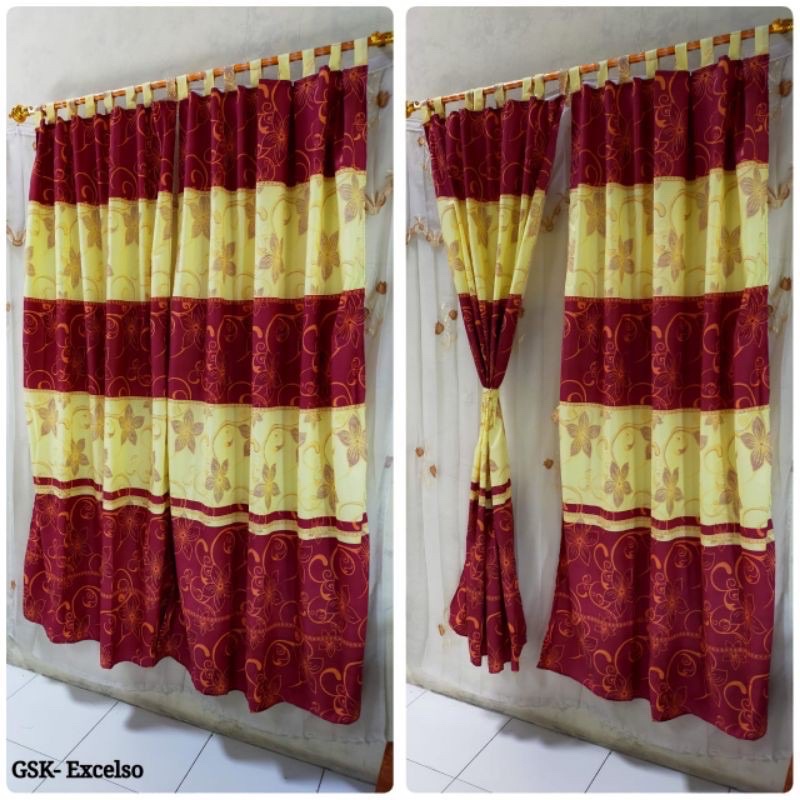 [ PINTU DAN JENDELA ] GORDEN TALI + PONI MOTIF SULTAN FLORAL MERAH