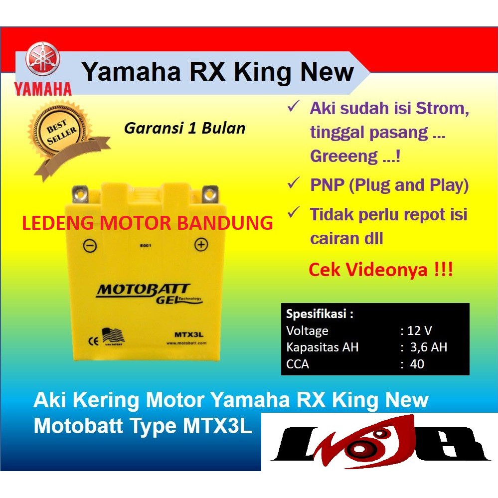 Accu Motobatt Gel MTX3L YB3L 3.6Ah Aki Motor RX K King New NSR 150 Ninja Satria S