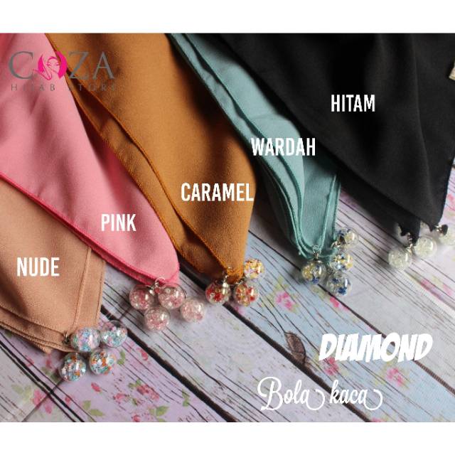 HIJAB DIAMOND CREPE BANDUL BOLA KACA/KERUDUNG SEGIEMPAT DIAMOND CREPE. /HIJAB SEGIEMPAT POLOS / Coza Batik