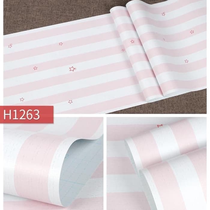Wallpaper Sticker Dinding Salur Bintang Pink/Biru 45cm x 10m