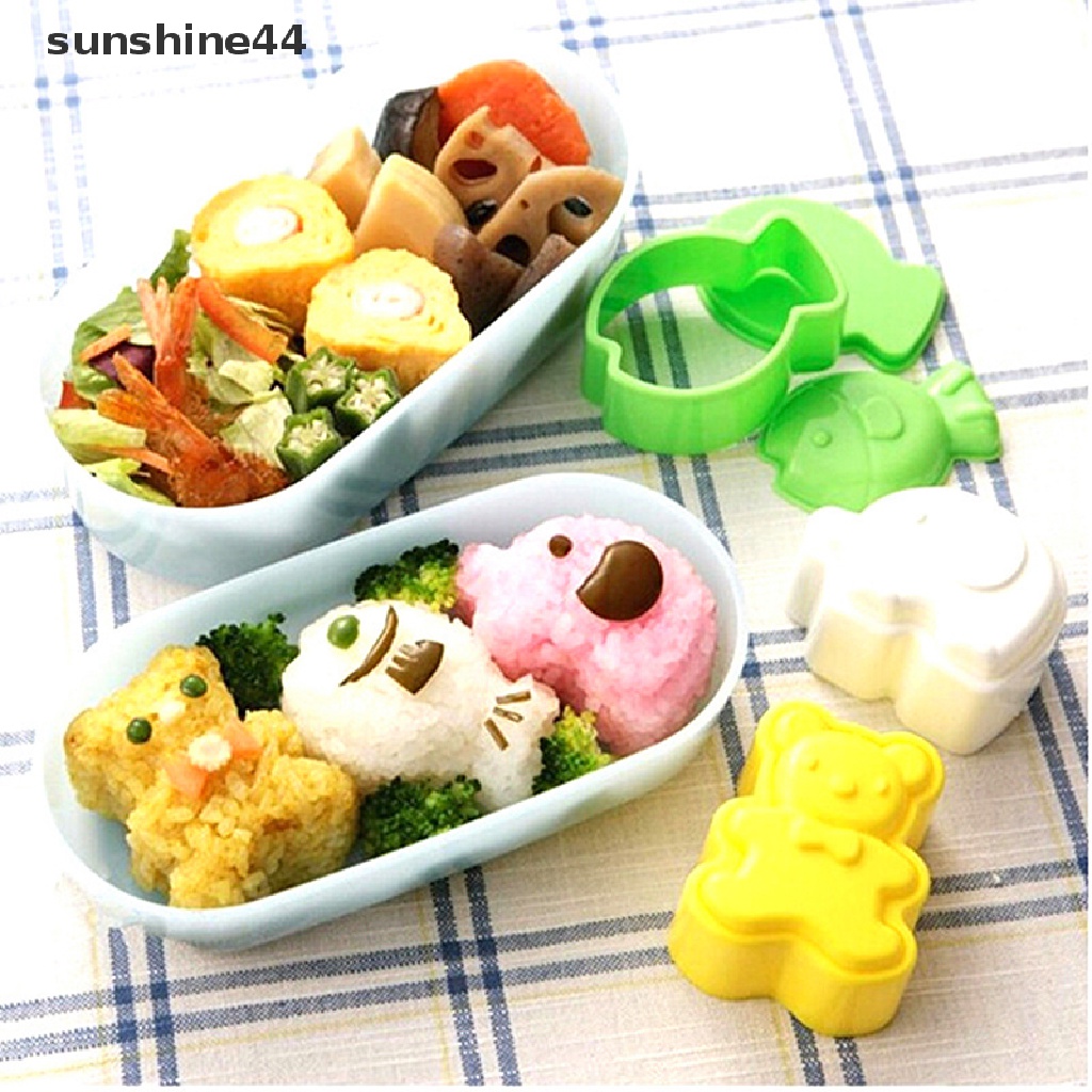 Sunshine 3Pcs / Set Cetakan Pemotong Roti / Kue / Biskuit / Pastry / Nasi Bentuk Kartun Gajah / Ikan / Beruang DIY