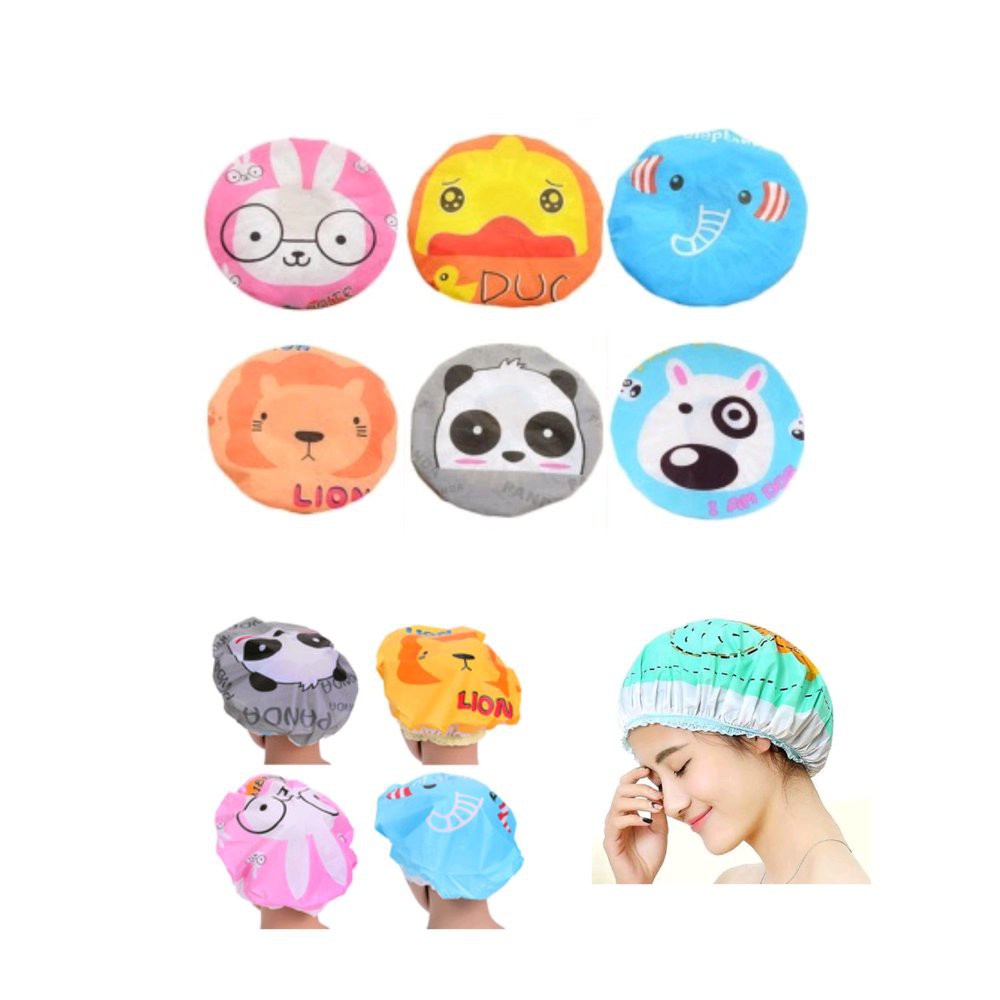 TOPI MANDI KARAKTER WATERPROOF / SHOWER CAP KARAKTER KARTUN / TOPI MANDI DEWASA ANAK / PERLENGKAPAN KAMAR MANDI