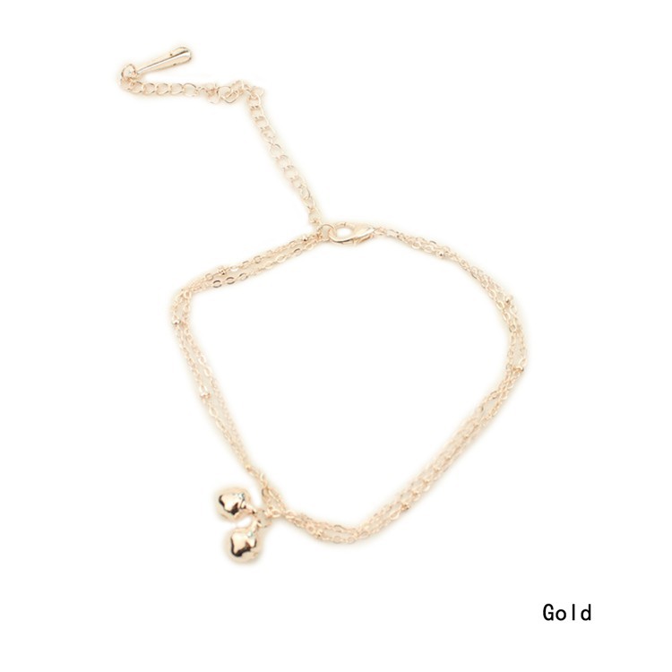 Gelang Kaki 2 Susun dengan Lonceng Kecil Warna Gold untuk Hadiah