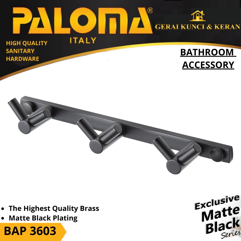 PALOMA BAP 3603 Kapstok Gantungan Baju Handuk Rak Hanger Mandi 6 Kait Hitam Black