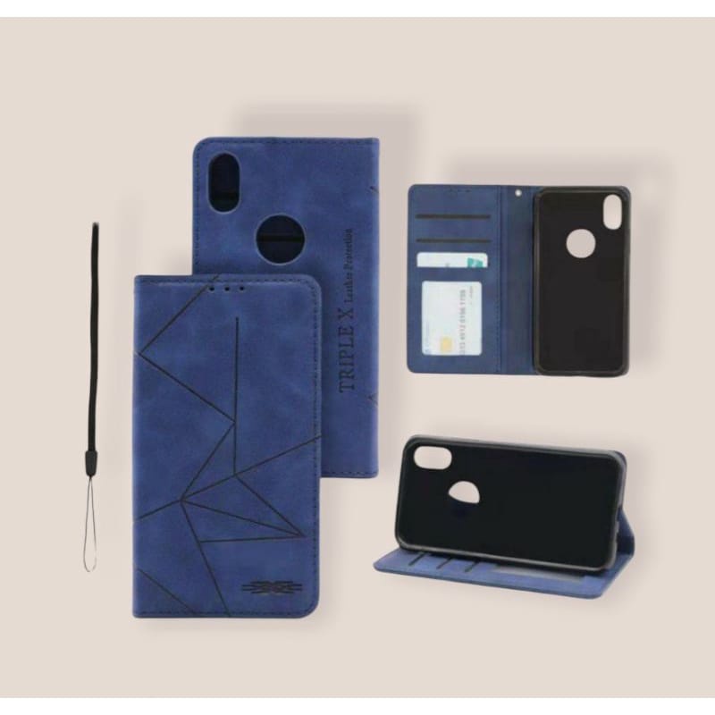 FLIP LEATHER CASE OPPO RENO 4f / RENO 5 / RENO 5f / FLIP COVER MAGNET DOMPET MOTIF GARIS
