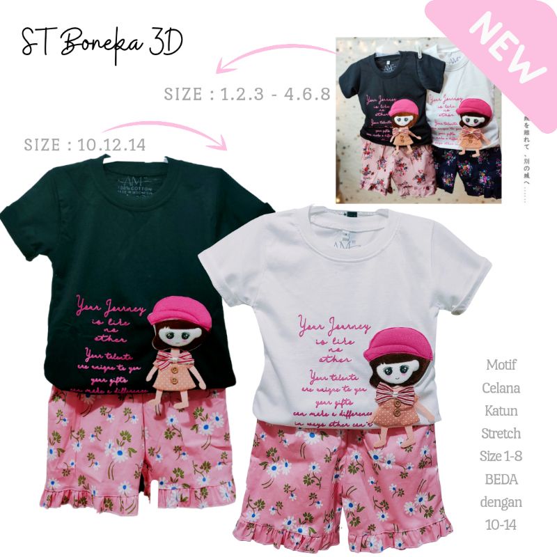 Setelan Anak Special 3D + PLISKET Size 6-9 tahun &amp; Set 3D Topi Size 10.12.14