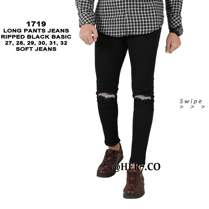 Buruan Dibeli - Celana Jins Pria Standar Murah Celana Levis - Top JA640  Jeans Sobek Hitam Polos P