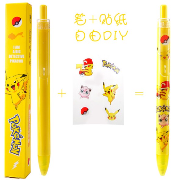 Set Pulpen Gel dan Sticker Karakter Pikachu / Bolpoin Pokemon Pikachu dengan Stiker DIY / DIY Pulpen Pikachu / DIY Stiker Bolpoin Pikachu