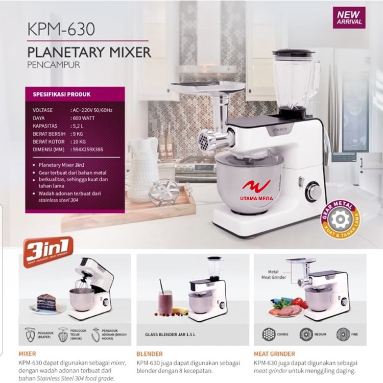 Kirin KPM630 Mixer Grande Kirin Planetary 3IN1 Mixer-Grinder-Blender