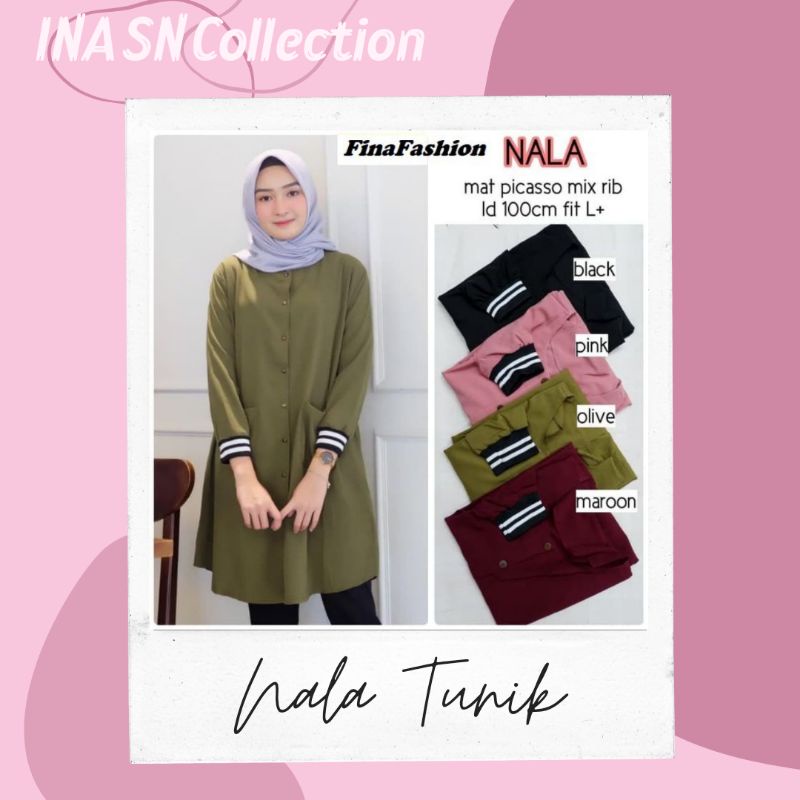 Tunik Wanita murah kekinian terbaru 2021 korea style fashion muslim Nala Tunik hitam,navy,dusty,army