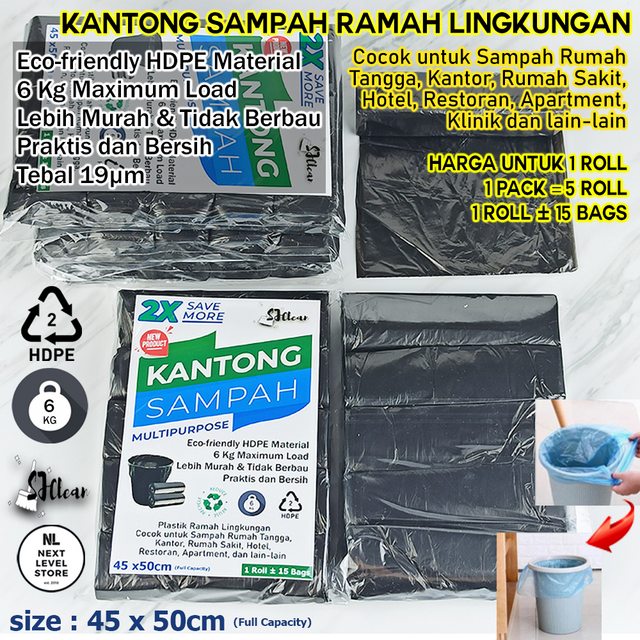 Kantong Sampah 45x50cm Premium Garbage Bag (1 Roll = 15 Pcs) - Hitam