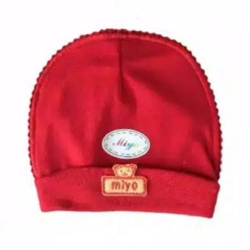 MIYO 1 Pcs Topi Bulat / Tali Bayi/Baby Warna Merah Newborn (0-3M) / Topi Bayi