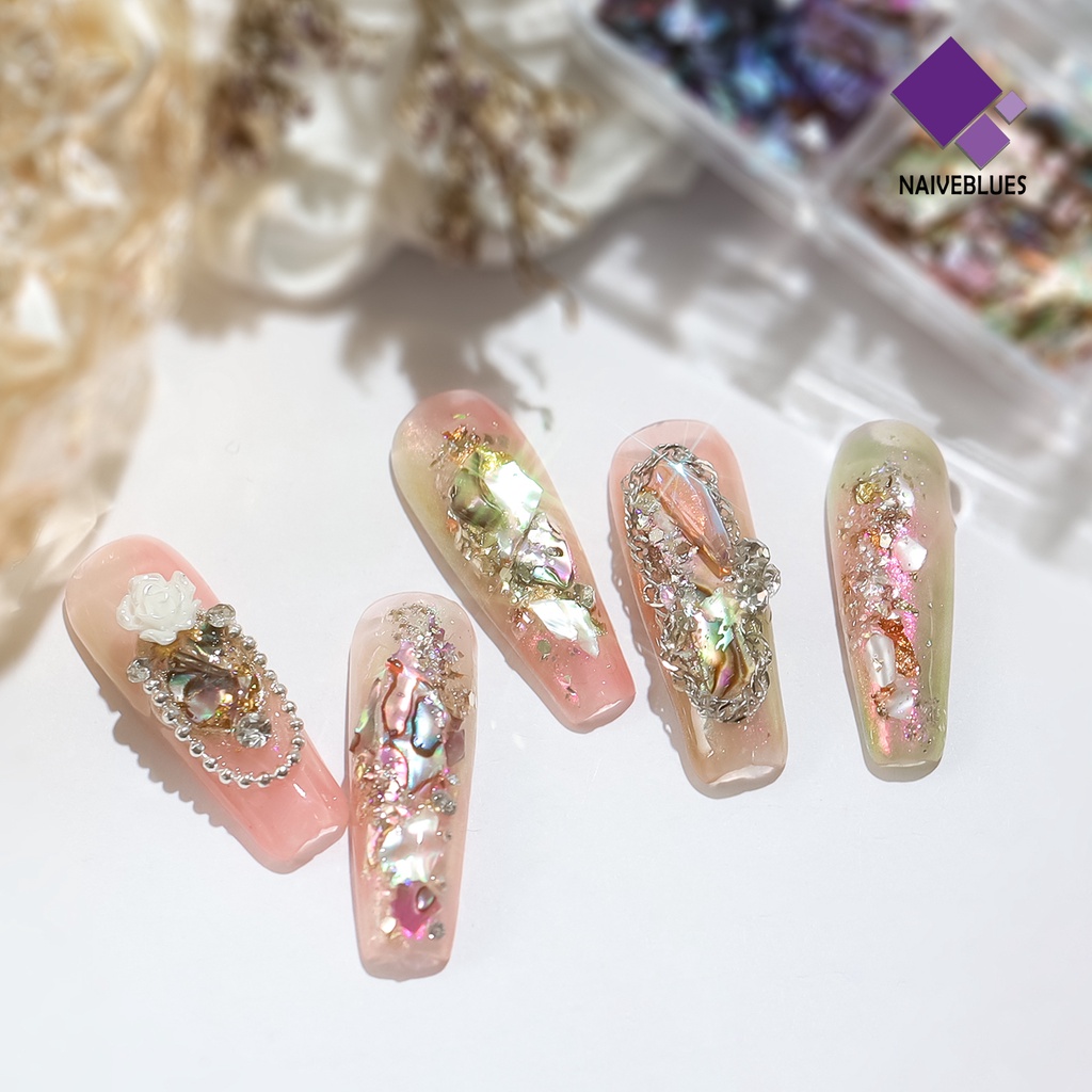Naiveblue 1 Kotak Dekorasi Kuku Ultra Tipis Bentuk Asimetris Warna Cerah