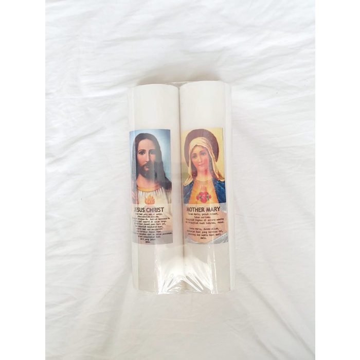 TERLARIS Lilin Doa Katolik Gambar Bunda Maria dan Tuhan Yesus 1 pasang 5x20 cm