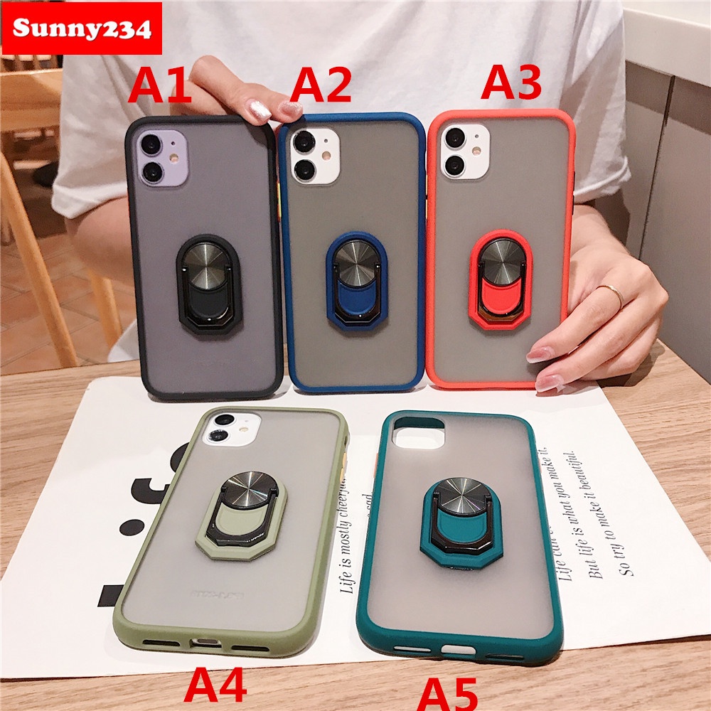 Case Vivo Y30 Y30i Y50 Armor Bumper casing Matte Precise With Ring Phone Holder Stand