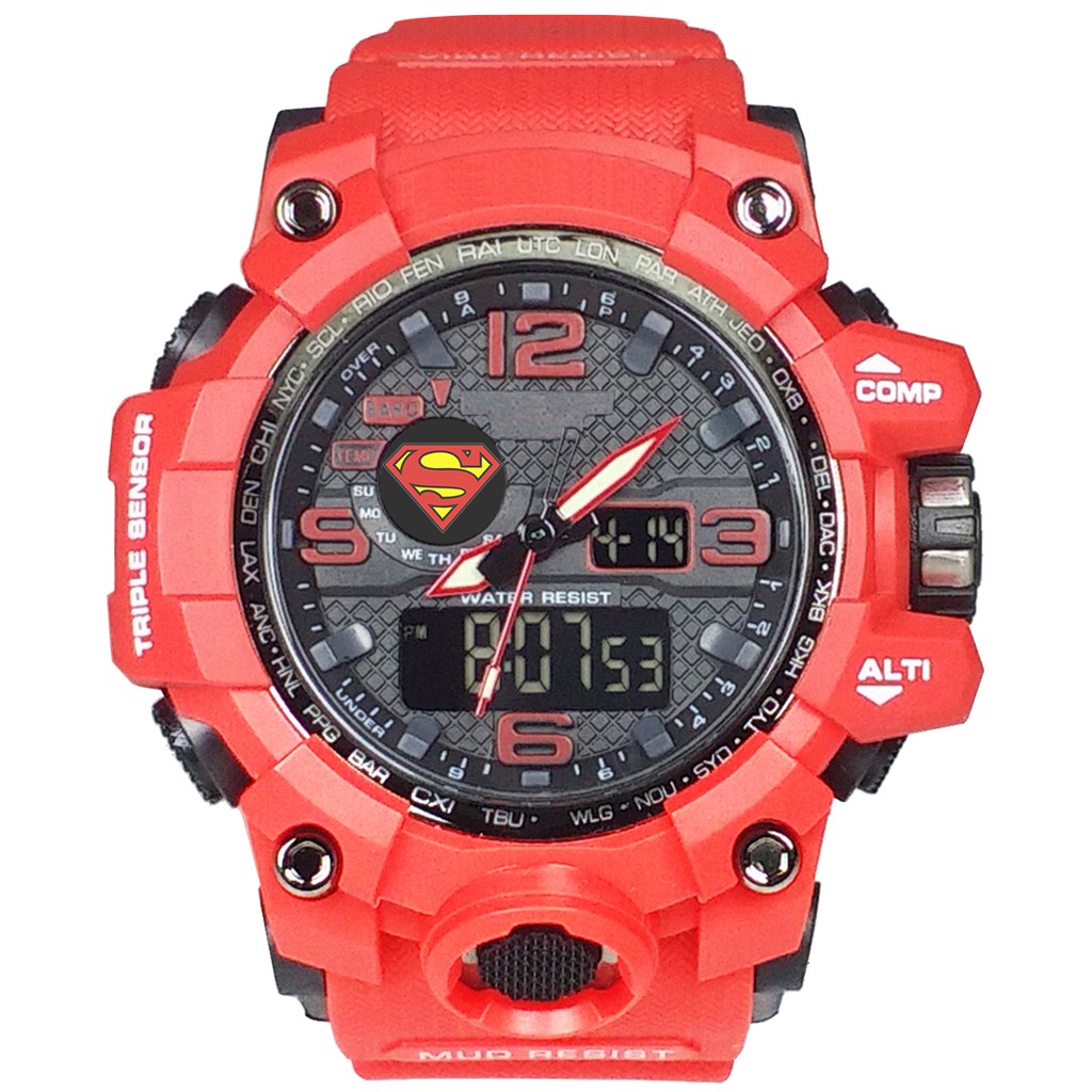 (Istimewa Bossque) Jam SUPERMAN Double Time Full Merah (Exclusive)