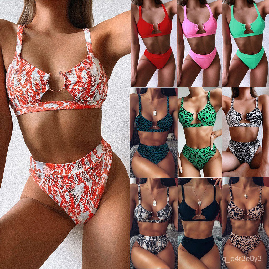 13 Colors High Cut Leopard Print Women Bikini Sets Neon Pink Hollow Out Push Up Bikinis Swimwear H25