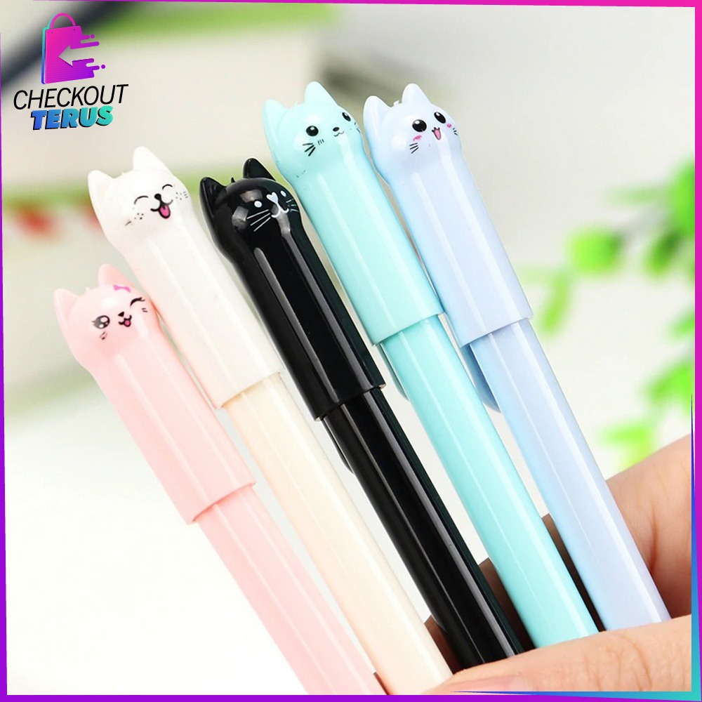 CT A14 Pulpen Gel Karakter Kartun Kucing Alat Tulis Stationary Bolpen Motif Kucing Pena Unik