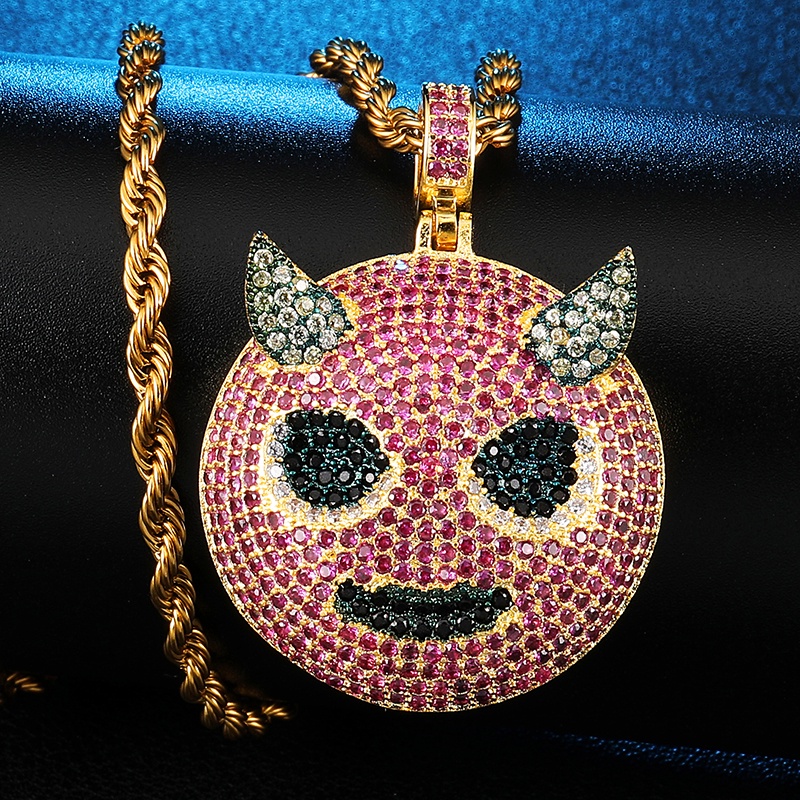 Kalung Hias Liontin Demon Bahan Zirkon Warna Pink Gaya Hip Hop Untuk Pria