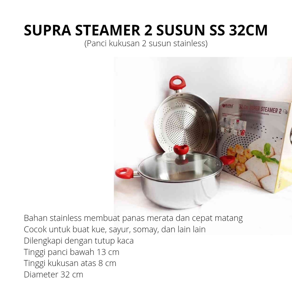 (GOSEND) KUKUSAN STEAMER SUPRA STEAMER STAINLESS SUPRA KUKUSAN SUPRA STEAMER SUSUN 2 STEAMER 32CM