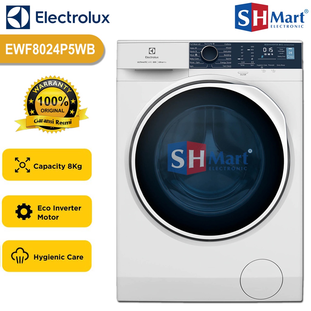 MESIN CUCI FRONT LOADING 8 KG ELECTROLUX EWF-8004E3WB / EWF-8024P5WB INVERTER GARANSI RESMI (MEDAN)