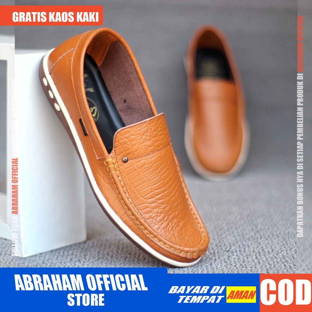 ABRAHAM Sepatu Slip On Kulit Asli Selop Hitam Pria