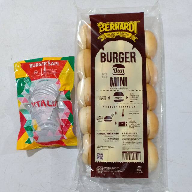 

Bernardi Paket Roti Burger Mini 20pcs & Vitalia daging burger 20pcs