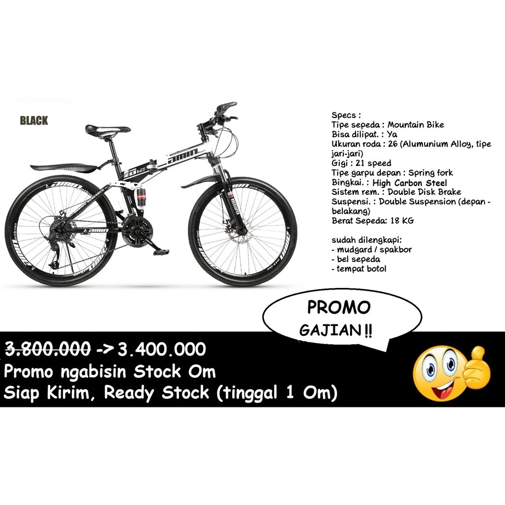 Sepeda Gunung / MTB Lipat Amin-Hitam Putih (READY STOCK)