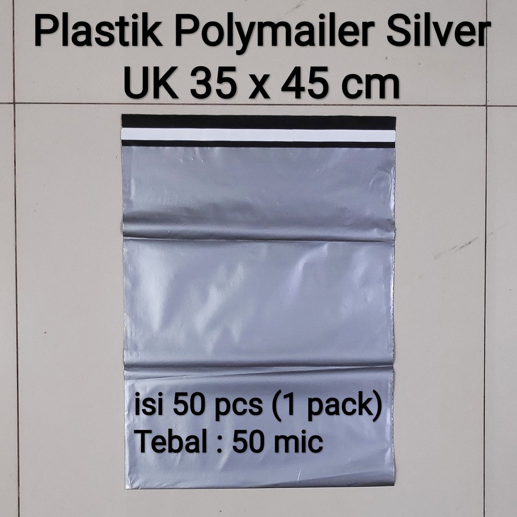 Plastik Polymailer Silver Uk 30x40 (100pcs) / 25x35 (isi 100 pcs) / 20x30 (isi 100 pcs) / 17x30 (isi 100 pcs) / 15x25 (isi 100 pcs) / 40x50 (isi 50 pcs) / 35x45 (50pcs), plastik packing lem, plastik bungkus paket