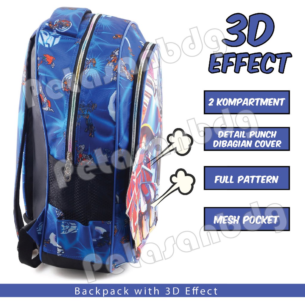 PTS - Ransel Sekolah Anak Cowo / Laki Laki Karakter - TRANSFORMERS - PUNCH - COOL BACKPACK + FREE BOTOL